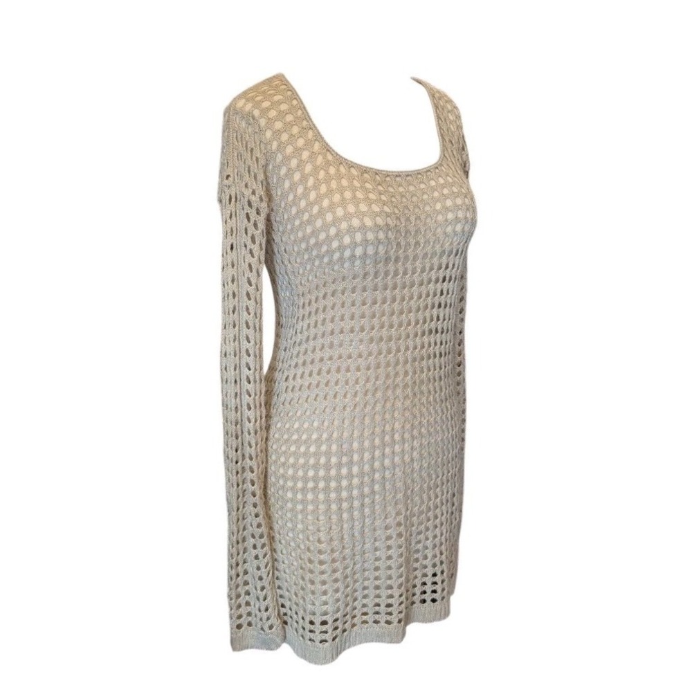Womens Beige L Crochet Open Knit Pullover Sweater Beach Cover Up Boho Stagecoach